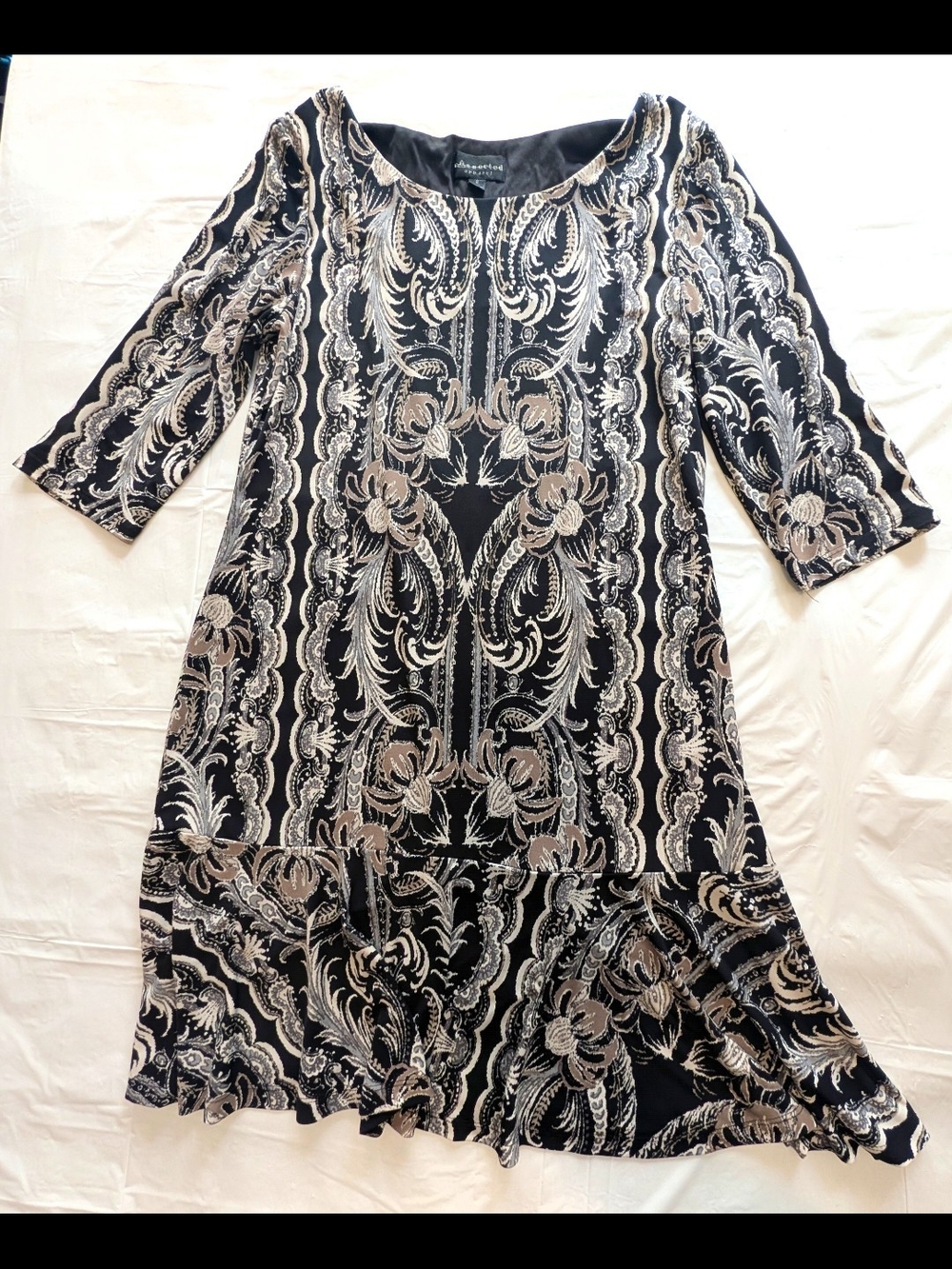 Connected Apparel Knee Length Sheath SS Stretch Dress Black Taupe White Womens 8